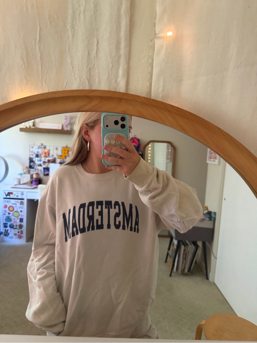 Brandy Melville Cream Sweatshirt with Navy Amsterdam Graphic